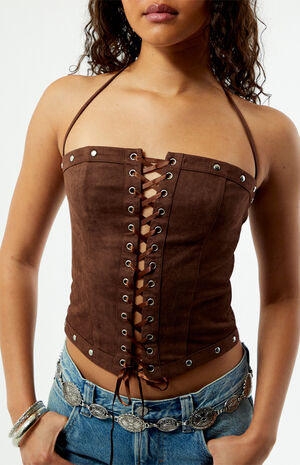 Chelsie Faux Suede Lace-Up Top image number 3