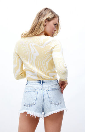 Eco Acid Wash Ripped Vintage High Waisted Denim Shorts image number 3