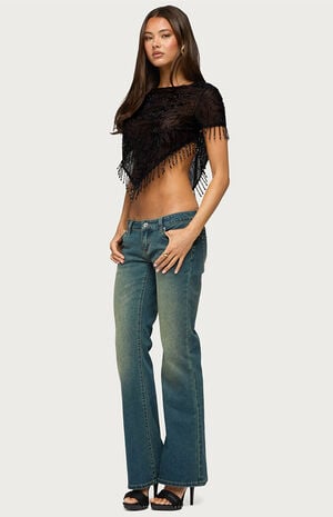 Yanna Beaded Fringe Poncho Top image number 4