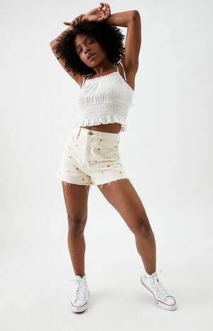 Daisy Embroidered Ultra High Waisted Vintage Denim Shorts image number 2