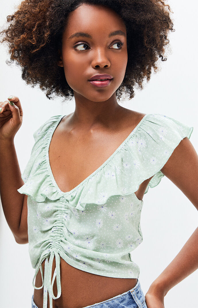 Cinched Front Ruffle Tank Top