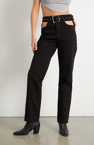 Black Cutout Straight Leg Jeans image number 2