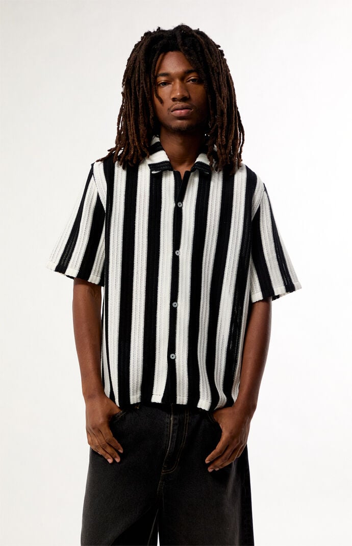 Pacsun Black & White Reece Striped Textured Camp Shirt