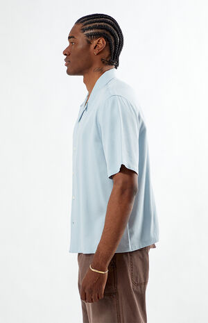 Blue Solid Color Oversized Camp Shirt image number 2