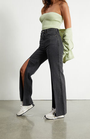 Eco Washed Black Slit Boyfriend Jeans image number 2