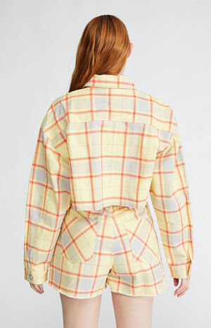 Plaid Cropped Denim Jacket image number 4