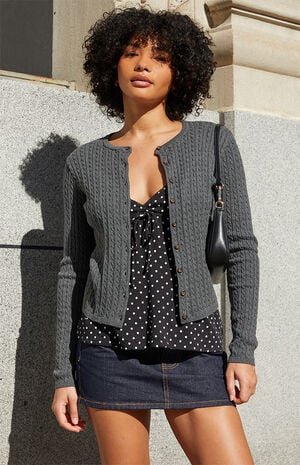 Dark Gray Zoe Cable Knit Cardigan image number 1