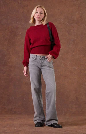 Zoe Low Rise Girlfriend Jeans Button Pocket Gray image number 1