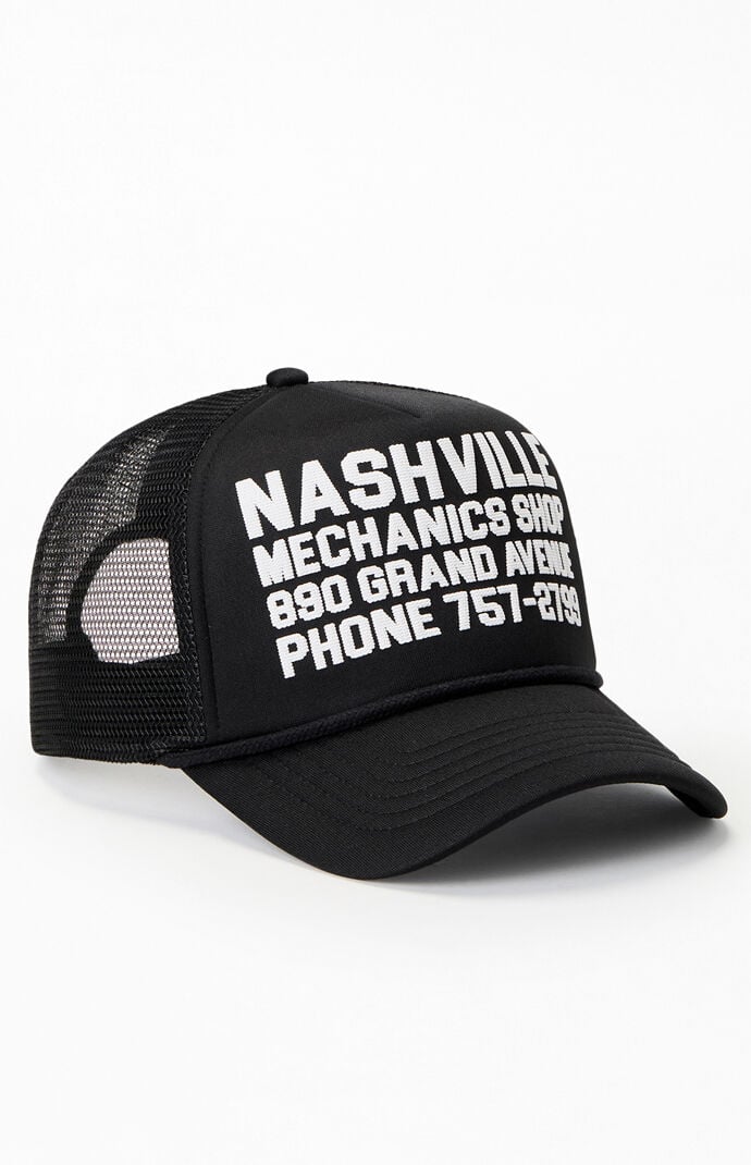 Pacsun Black Nashville Mechanics Shop Trucker Hat
