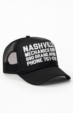 Black Nashville Mechanics Shop Trucker Hat image number 1