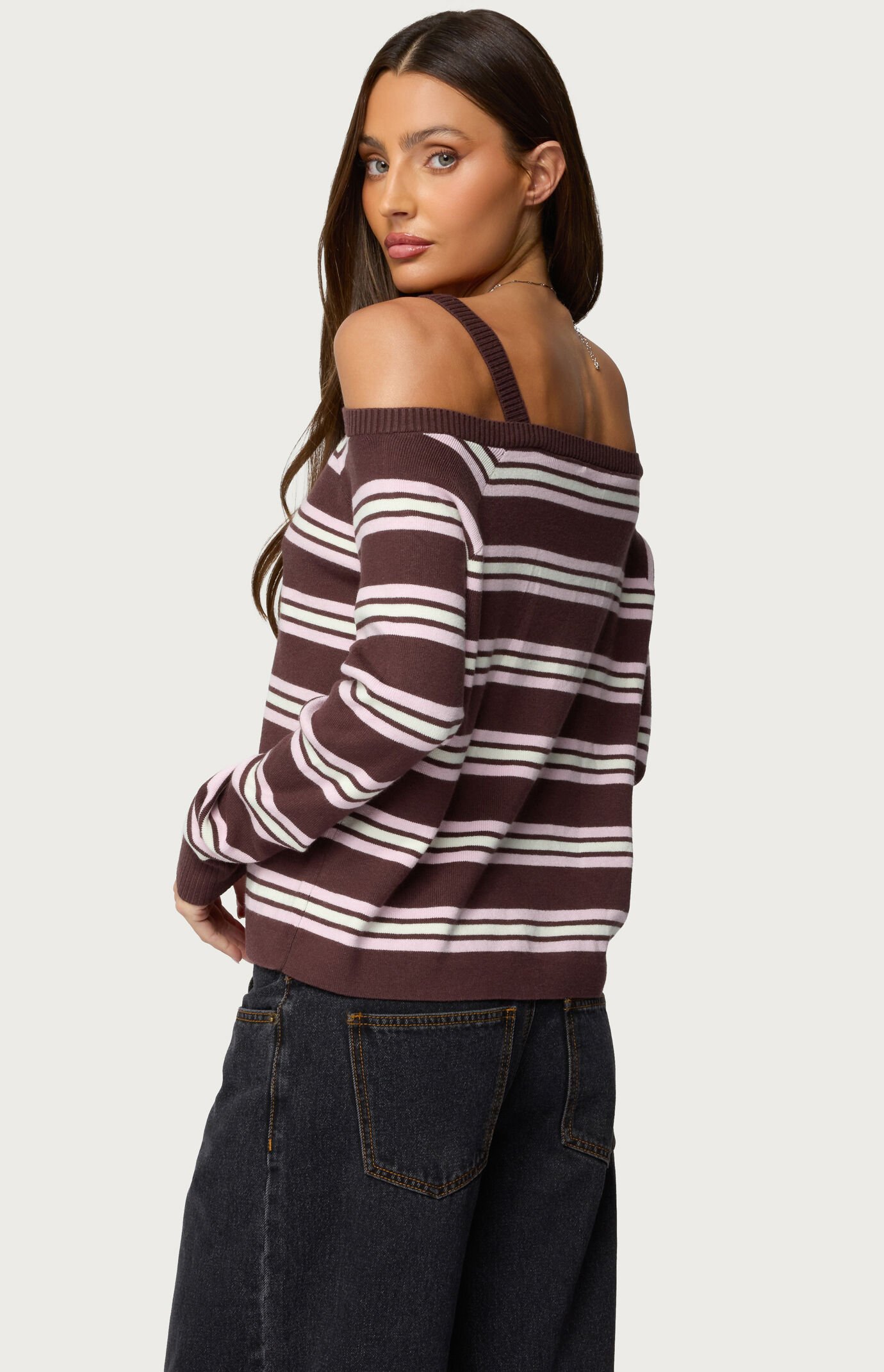 Edikted Shyla Off Shoulder Striped Knit Top