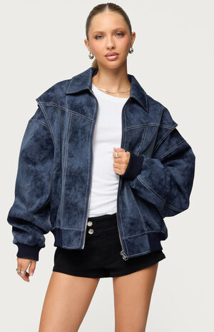 Ownley Oversized Faux Leather Bomber Jacket image number 2