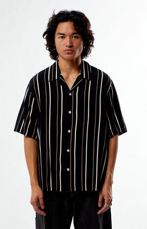 Black Striped Oversized Camp Shirt