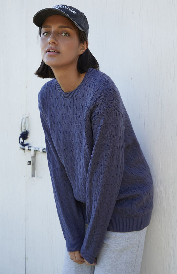 John Galt Women's Navy Brianna Cable Knit Sweater