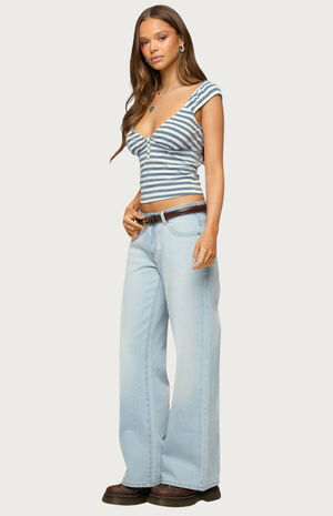 Aina Striped V Neck Henley Top image number 4