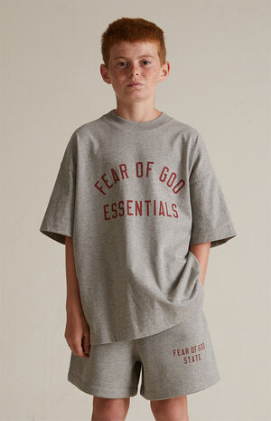 Kids Dark Heather Oatmeal Fleece Soccer Sweat Shorts image number 3