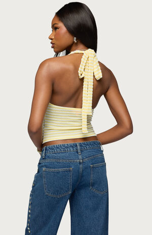 Maylah Keyhole Striped Textured Halter Top image number 3