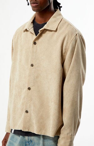 Enzo Khaki Corduroy Long Sleeve Shirt image number 2