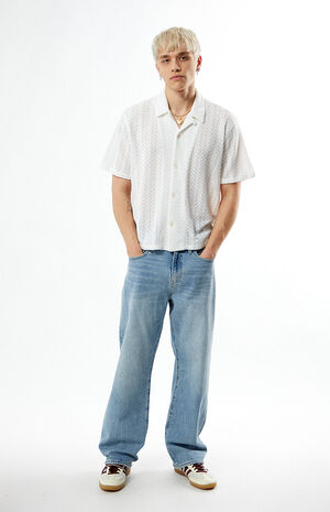 White Lance Swirl Knit Oversized Camp Shirt image number 4