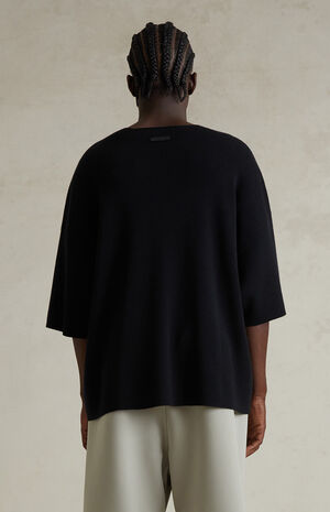 Jet Black Merino Wool Short Sleeve Knit T-Shirt image number 4