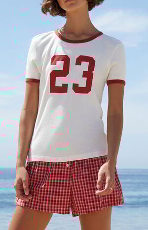 White Hailie 23 Ringer T-Shirt image number 1