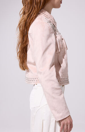 Finlee Blush Fringe Faux Suede Jacket image number 3