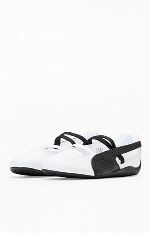 Women's White & Black Leather Speedcat Ballet Sneakers image number 2