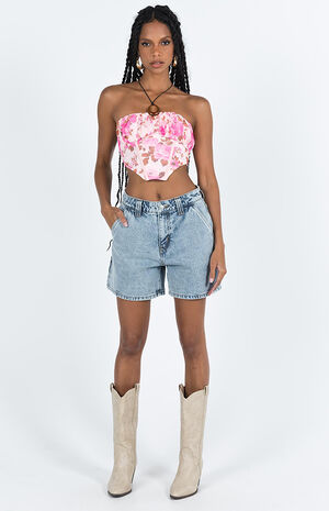 Lou High Waisted Carpenter Denim Shorts image number 2