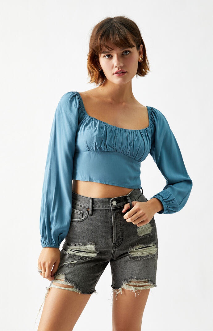 Long Sleeve Shirred Bodice Top