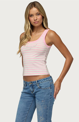Angel Glow Rhinestone Striped Tank Top image number 2