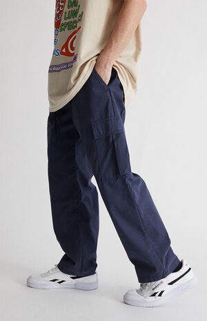 Navy Loose Cotton Cargo Pants image number 1