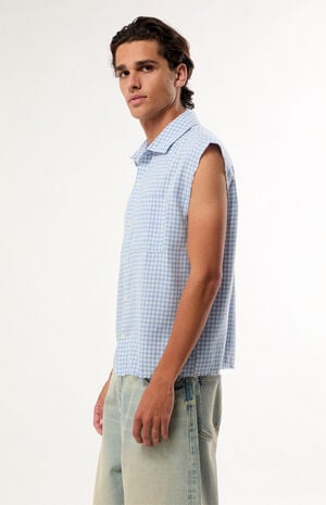 Blue Plaid Benny Cutoff Shirt image number 3