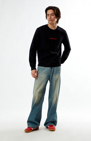 Black Embroidered Crew Neck Sweatshirt image number 4