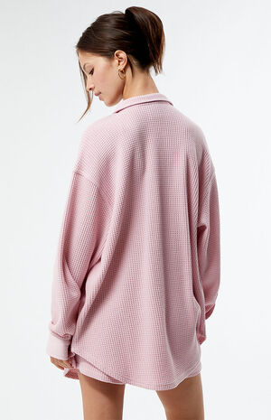 Waffle Boyfriend Button Up Lounge Shacket image number 4