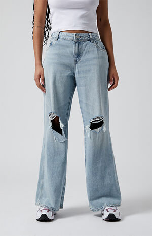 Eco Light Blue Ripped Low Rise Baggy Jeans