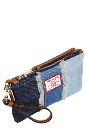 Frayed Panel Denim Pouch Wristlet image number 5