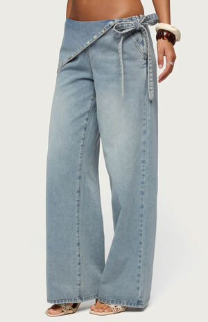 Button Foldover Low Rise Baggy Jeans image number 2