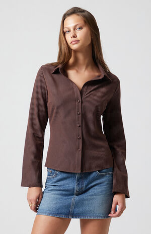 Polly Pinstripe Button Up Long Sleeve Top image number 2