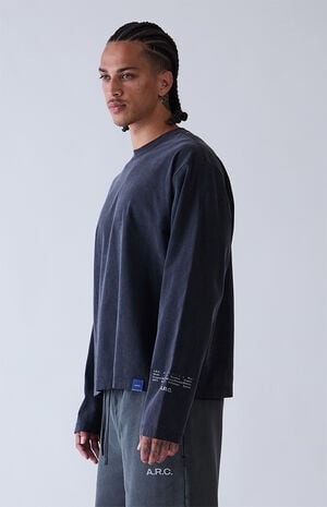 Black Vintage Wash Heavyweight Long Sleeve T-Shirt image number 3