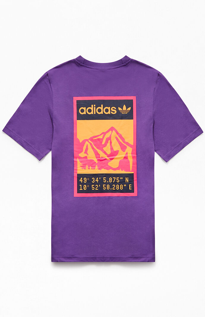 purple and white adidas shirt