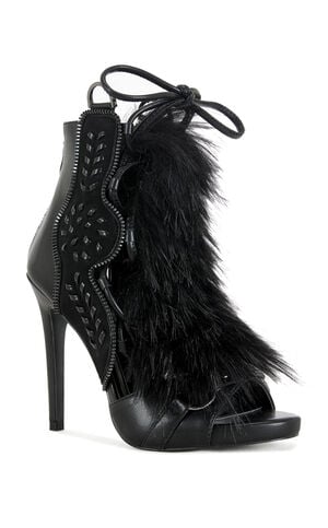 Women's Shainy Black Faux Fur Gladiator Sandal Booties image number 2