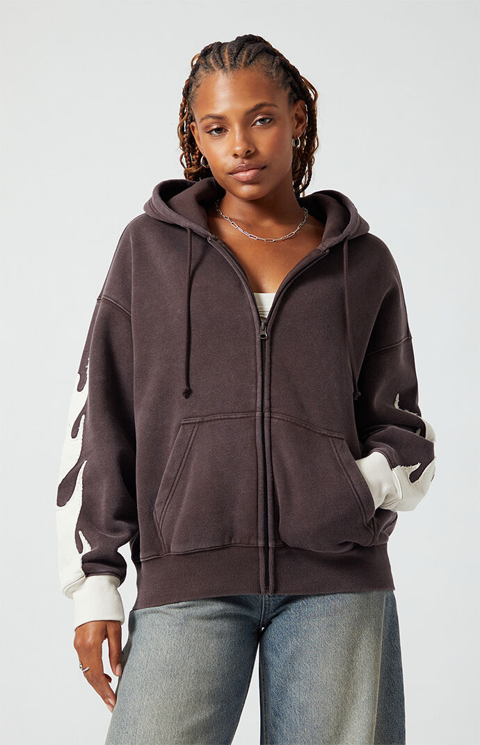 Pacsun Flame Applique Vintage Wash Zip Up Hoodie | PacSun