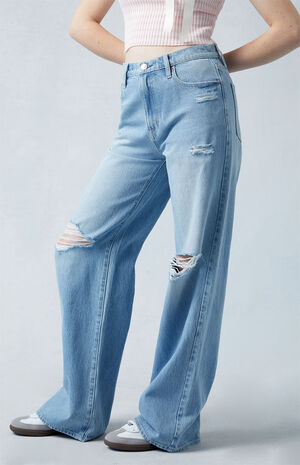 Mid Rise Baggy Jeans Ripped Light Indigo image number 3