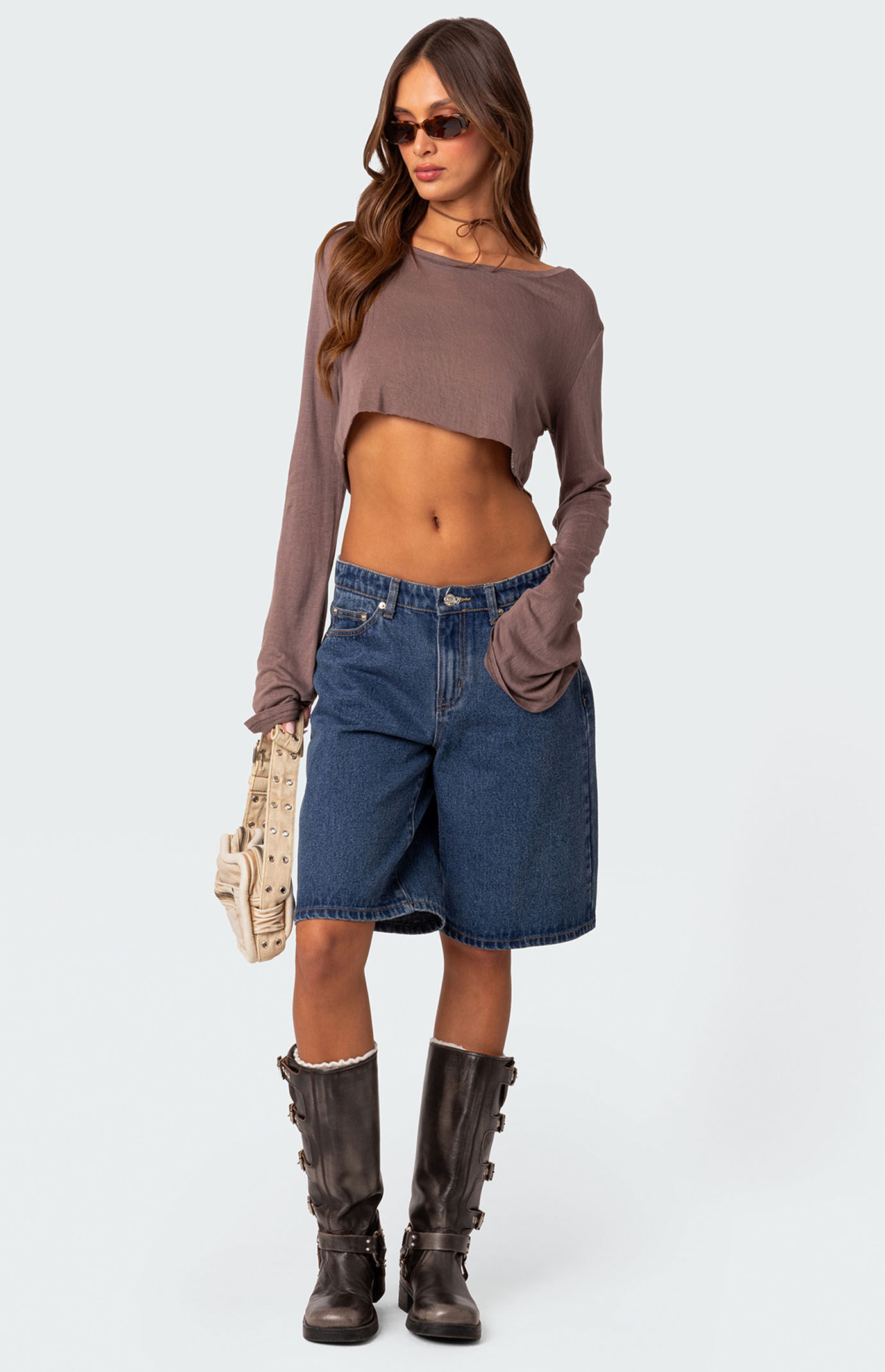mame Lamé Jersey Cropped Sheer Top ベージュ Lame Jersey Cropped Sheer Top