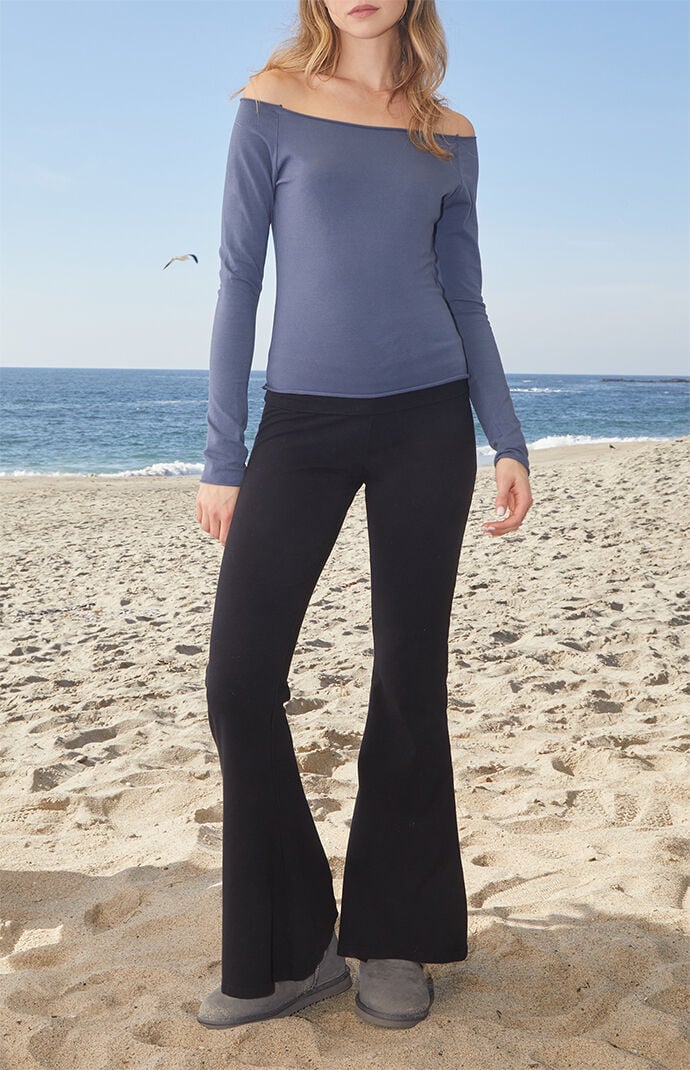 John Galt Navy Bonnie Off-The-Shoulder Long Sleeve Top