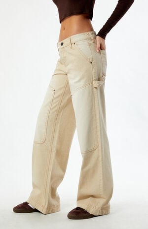 Beige Low Rise Baggy Carpenter Jeans image number 3