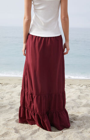 Burgundy Olive Maxi Skirt image number 3