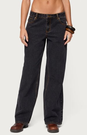 Contrast Stitch Low Rise Wide Leg Jeans image number 1
