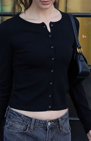 Black Soft Button Down Cardigan image number 2