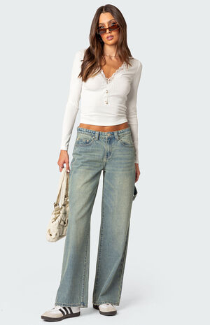 Madeline Lace Trim Ribbed Top image number 1